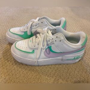 Nike Air Force 1 Shadow, Lilac/green, Women’s size 8.